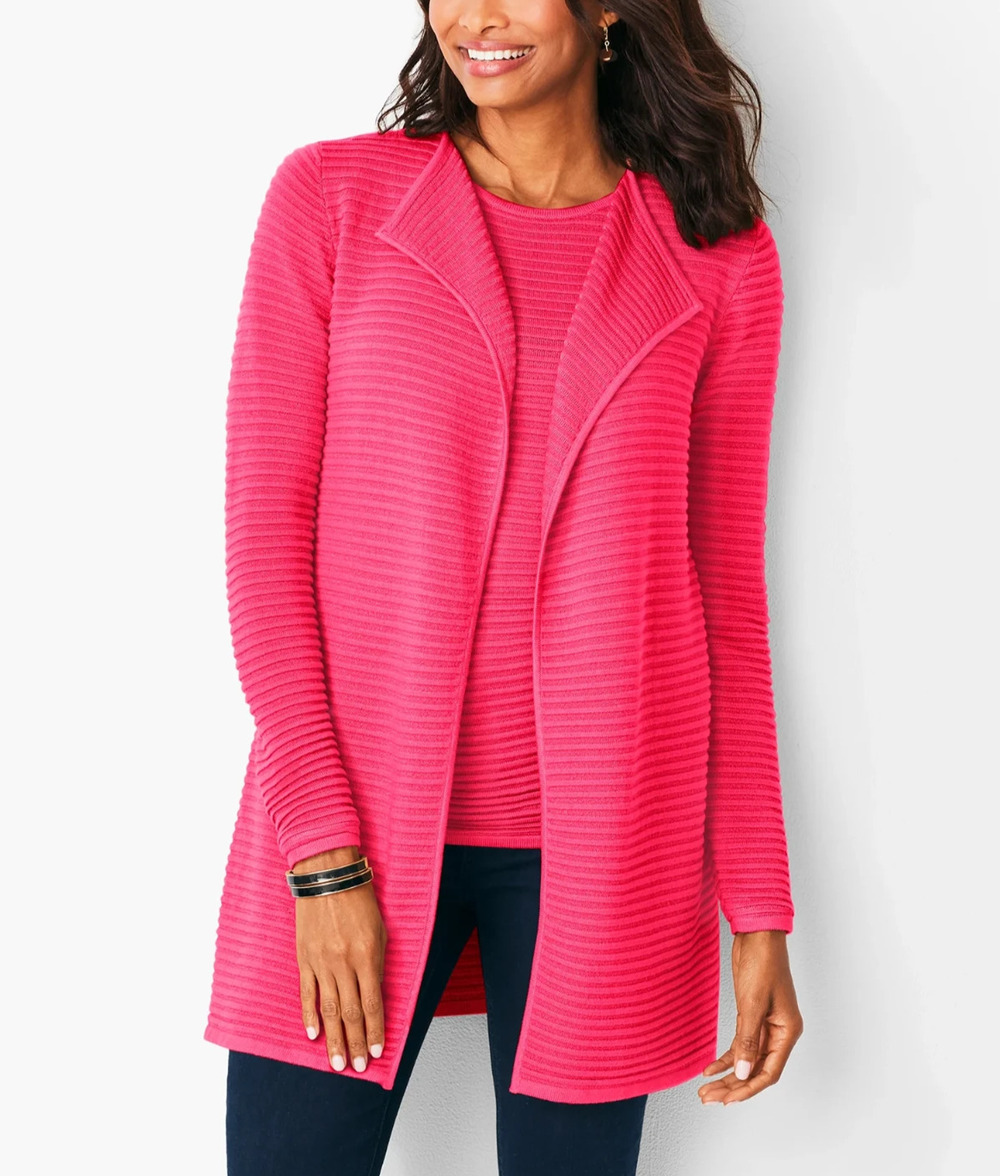 Talbots Womens Open Cardigan Sweater Long Sleeve Red Size Large A011147